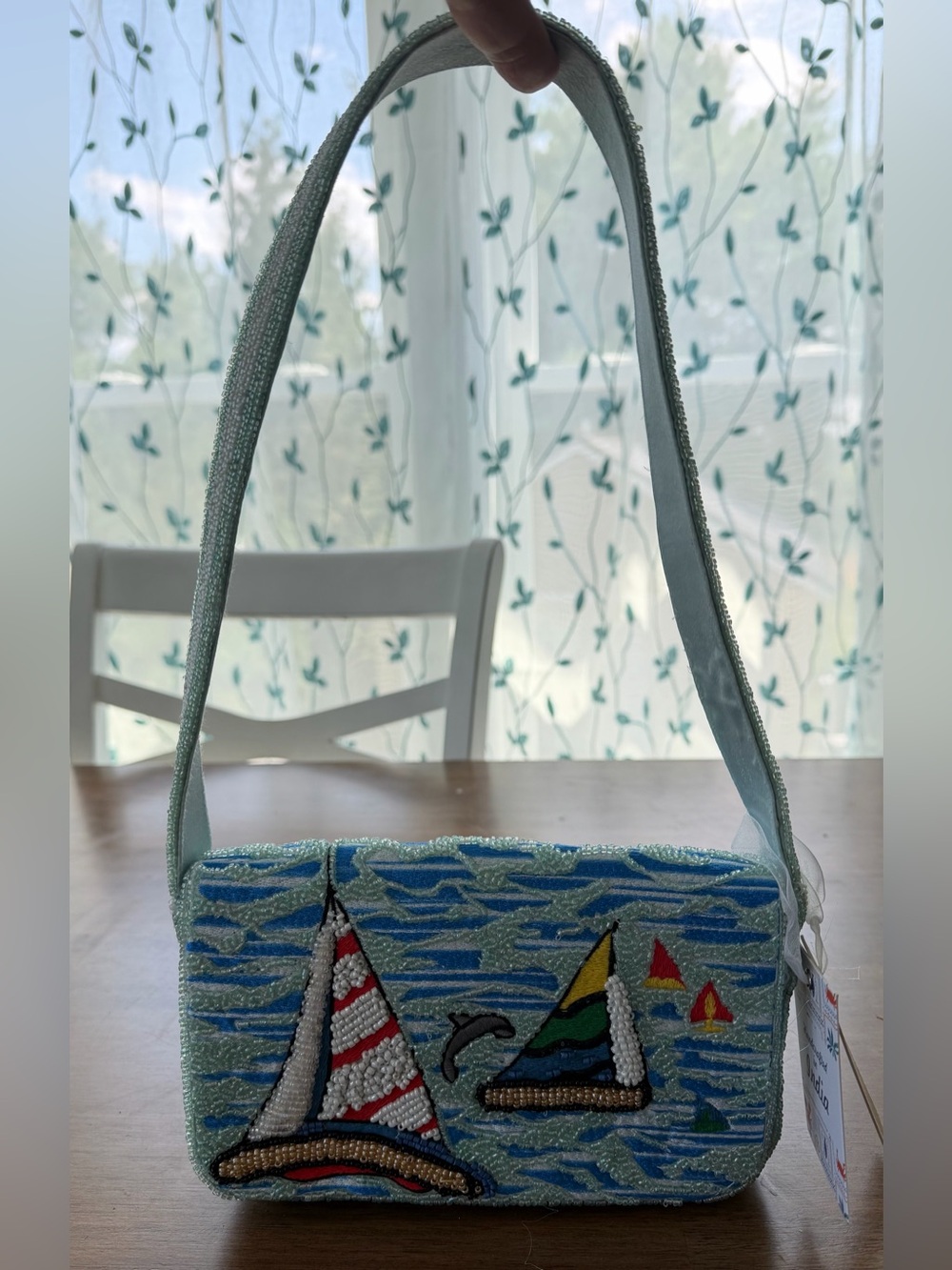 Beaded Sailboat Shoulder Bag - Sea Blue